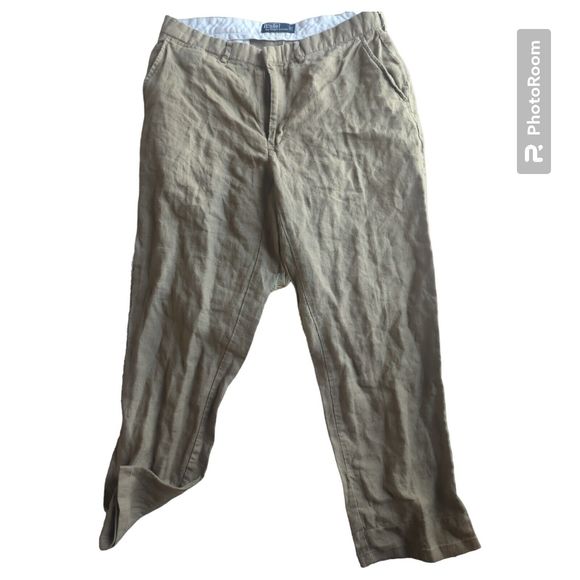 VTG Polo By Ralph Lauren Men’s Linen Flax BrownCASUAL DRESS PANTS TROUSERS 36/30 - Picture 1 of 15